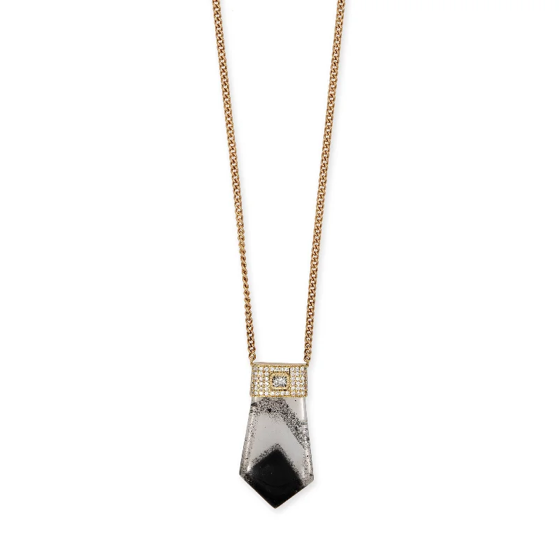 PAVE CUSHION DIAMOND CENTER CAP TOURMILATED QUARTZ NECKLACE