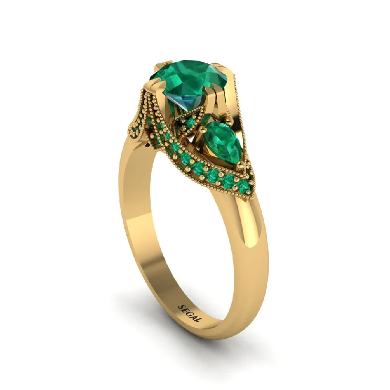 Unique Custom Engagement Rings For Brides-Emerald Vintage Round Cut Engagement Ring - Kali No. 19