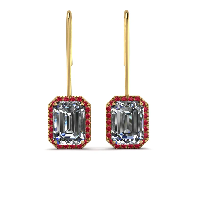 Silver Earrings For Wedding Glam-Halo Emerald Cut Diamond Earrings - Izabella No. 46