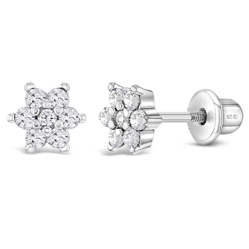 Large Stud Earrings For Bold Statements-CZ Cluster Flower Earrings - Screw Back