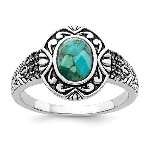 Timeless Engagement Rings For Everlasting Glam-Sterling Silver Antiqued Finish Turquoise Ring