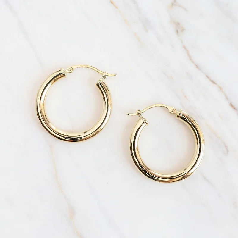 Unique Handmade Earrings For Gift Ideas-14K Yellow Gold 3x20mm Hoop Earrings