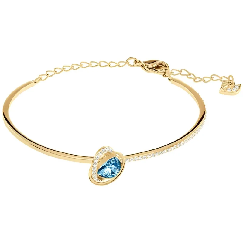 Unique Rose Gold Bangles For Luxury Style-Swarovski Women's Bangle Bracelet - Outstanding Blue Stone and Crystals | 5455032