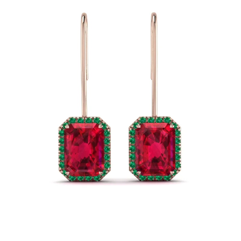 Classic Stud Earrings For Timeless Appeal-Halo Emerald Cut Ruby Earrings - Izabella No. 26