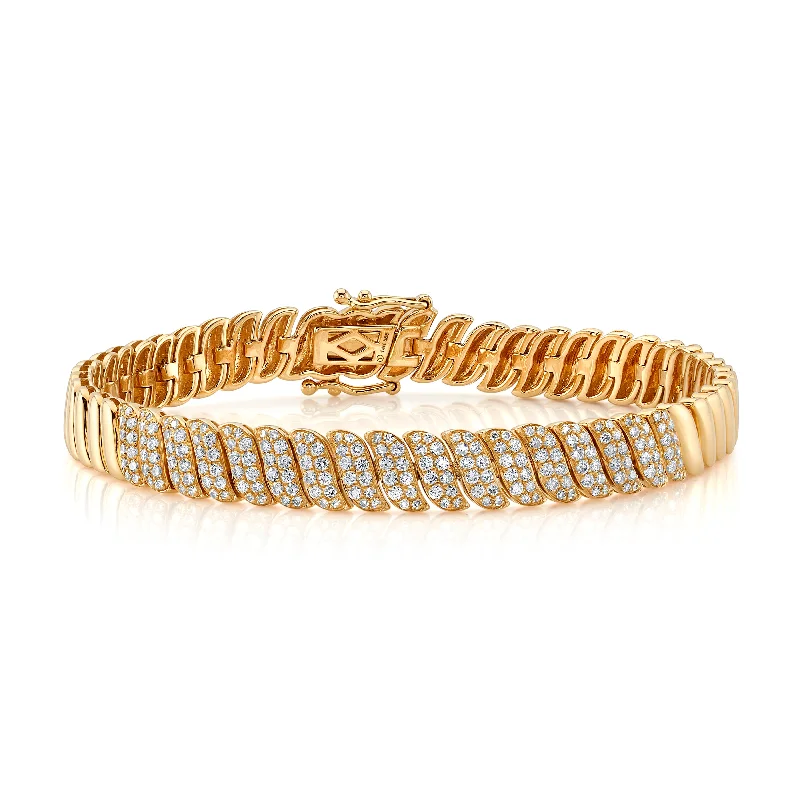 Affordable Silver Bracelets For Everyday Wear-Wavy Pave Diamond Bracelet