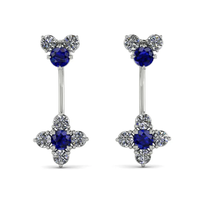 Bold Silver Earrings For Statement Fashion-Hanging Sapphire Compass Earrings - Brittany No. 15