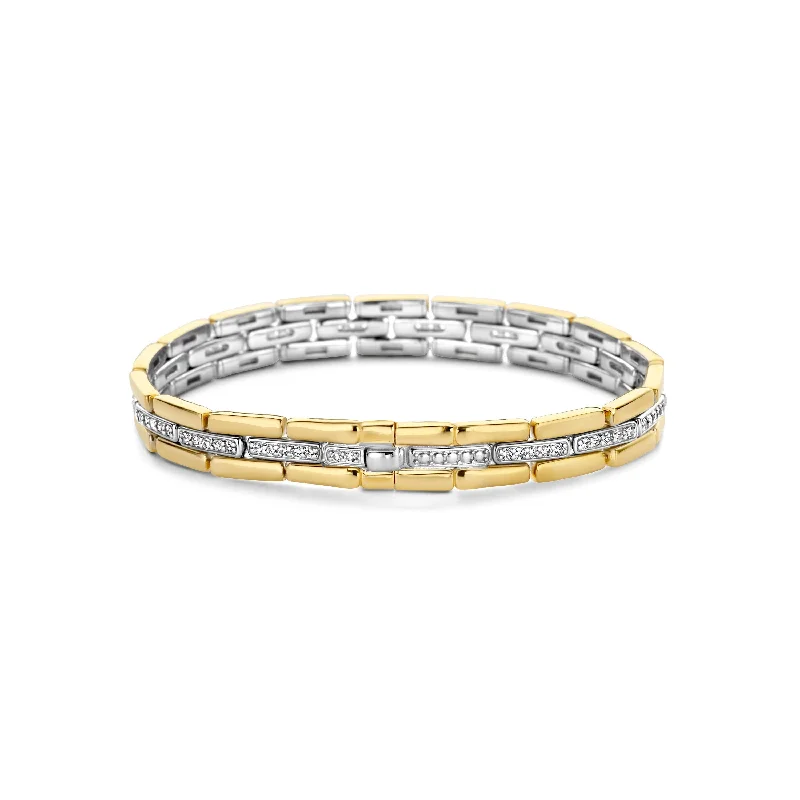 Traditional Indian Bangles For Cultural Fashion-Ti Sento Gold and Silver Structured Bangle Bracelet