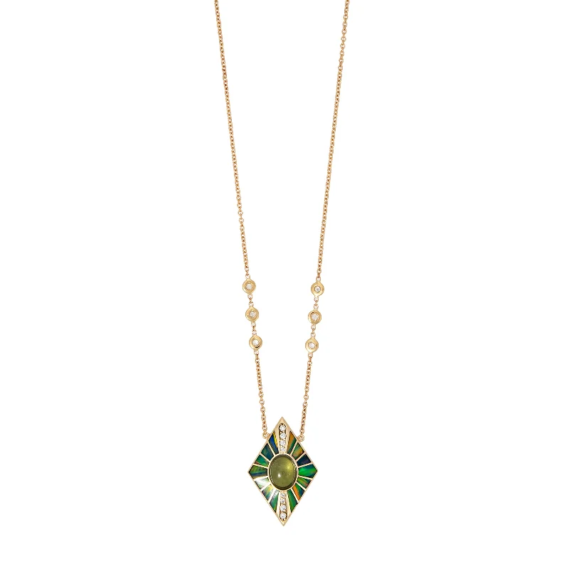 PAVE GREEN TOURMALINE + GREEN OPAL INLAY KITE NECKLACE