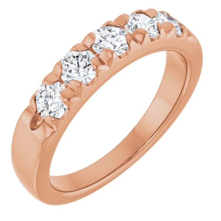 Trendy Titanium Rings For Contemporary Style-14K Rose 3/4 CTW Lab-Grown Diamond  French-Set Anniversary Band