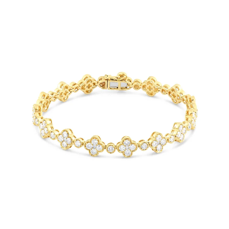 Unique Infinity Bracelets For Meaningful Fashion-14K Gold Fancy Link Diamond Clover and Round Bracelet