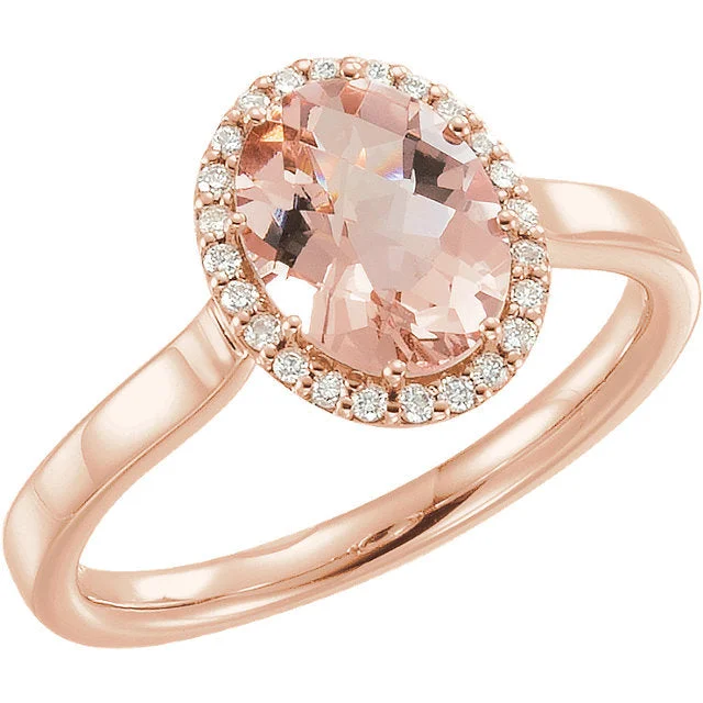 Unique Platinum Wedding Bands For Fashionable Brides-14k Rose Gold Oval Morganite & 1/8 CTW Diamond Halo Ring