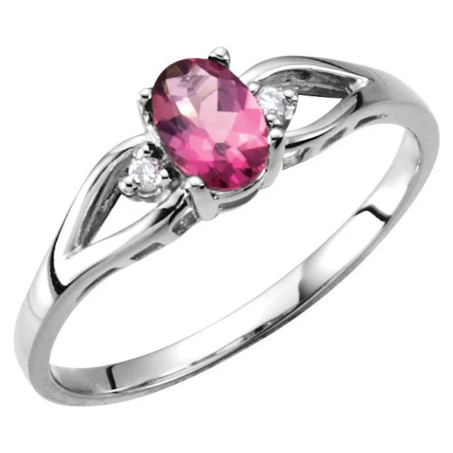 Sparkling Gemstone Rings For Fashion-Forward Looks-14k White Gold Pink Tourmaline & Diamond Accented Ring