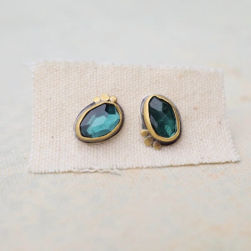 Elegant Pearl Earrings For Luxe Style-Blue-Green Tourmaline Stud Earrings