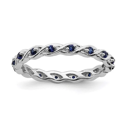 Personalized Name Rings For Custom Jewelry-Sterling Silver Stackable Expressions Created Blue Sapphire Twist Eternity Ring