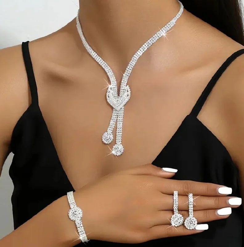 3pcs SILVER Jewelry Set l Rhinestone Earrings l Necklace l Bracelet l Prom l Wedding  JS-918