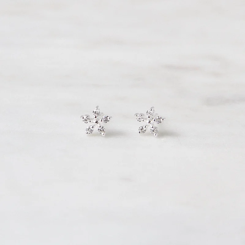 Crystal Earrings For Holiday Glam-Sterling Silver Tiny CZ Flower Post Earrings