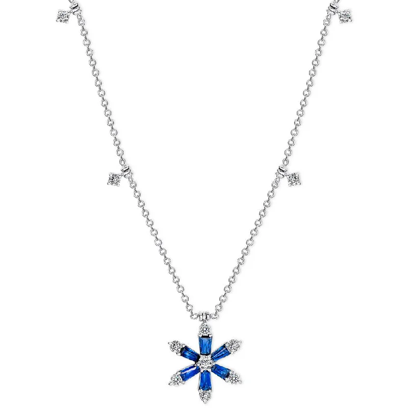 Uneek Precious Collection Baguette Blue Sapphire Drop Necklace