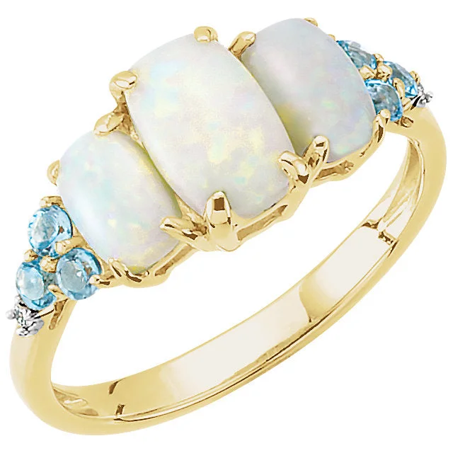 Stunning Engagement Rings For Memorable Proposals-14k Yellow Gold Genuine Opal, Swiss Blue Topaz & Diamond Ring