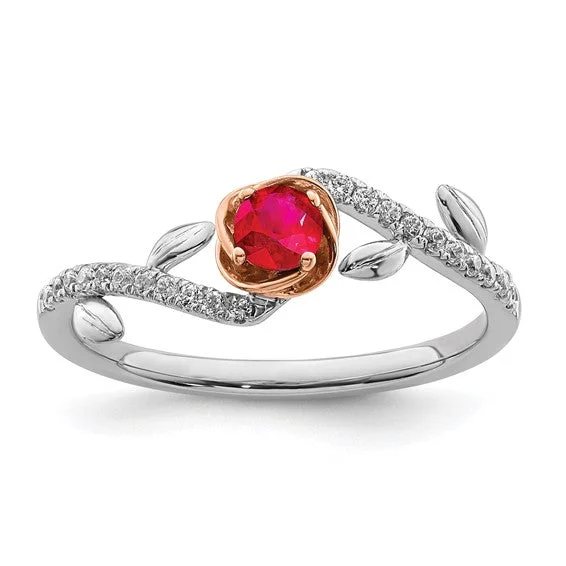 Classic Gold Wedding Rings For Lasting Love-14k White and Rose Gold Two-tone Rose Ruby and Diamond Ring