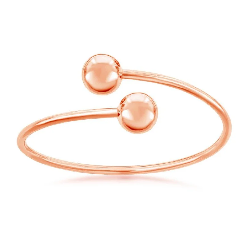 Simple Leather Bangles For Subtle Style-Sterling Silver Rose Gold Plated 12mm Twin Bead Bangle