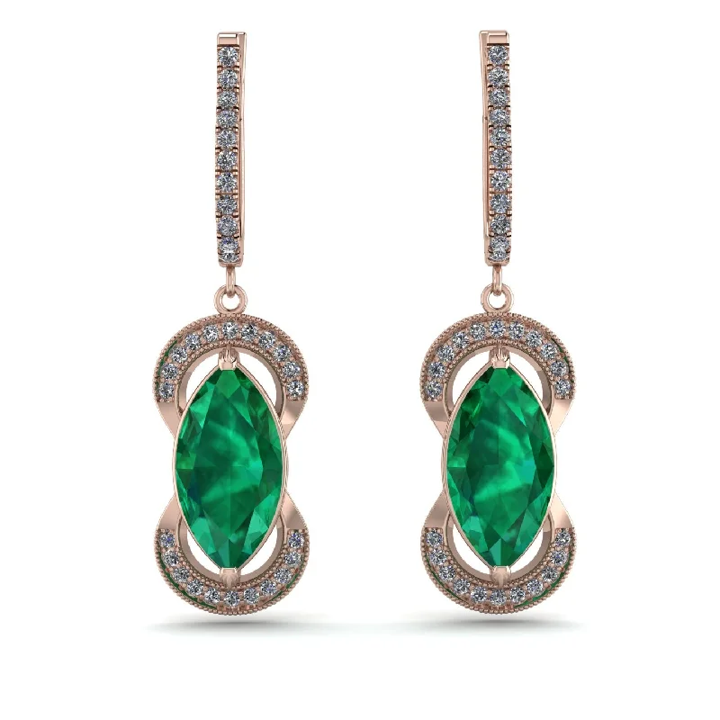 Elegant Earrings For Office Glam-Marquise Vintage Emerald Earrings - Marley No. 5