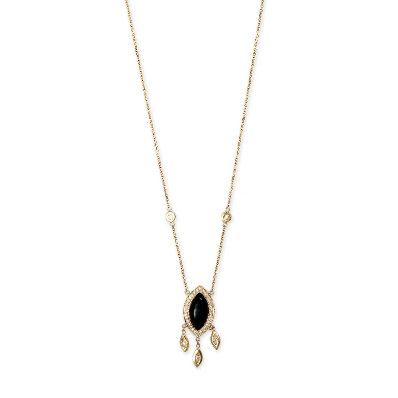 PAVE SMALL ONYX MARQUISE + MARQUISE DIAMOND SHAKER NECKLACE