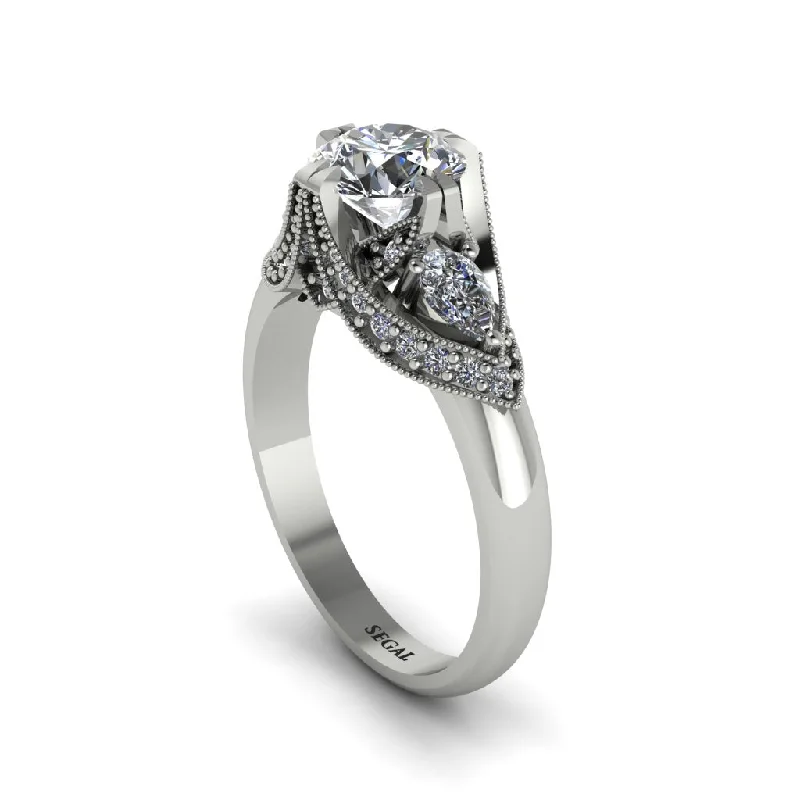 Unique Platinum Engagement Rings For Luxury Proposals-Diamond Vintage Round Cut Engagement Ring - Kali No. 3