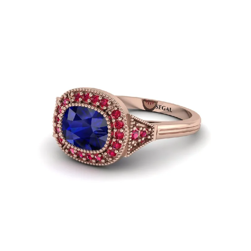 Classic Rose Gold Rings For Timeless Appeal-Cushion Cut Sapphire Milgrain Halo Engagement Ring - Blake No. 59