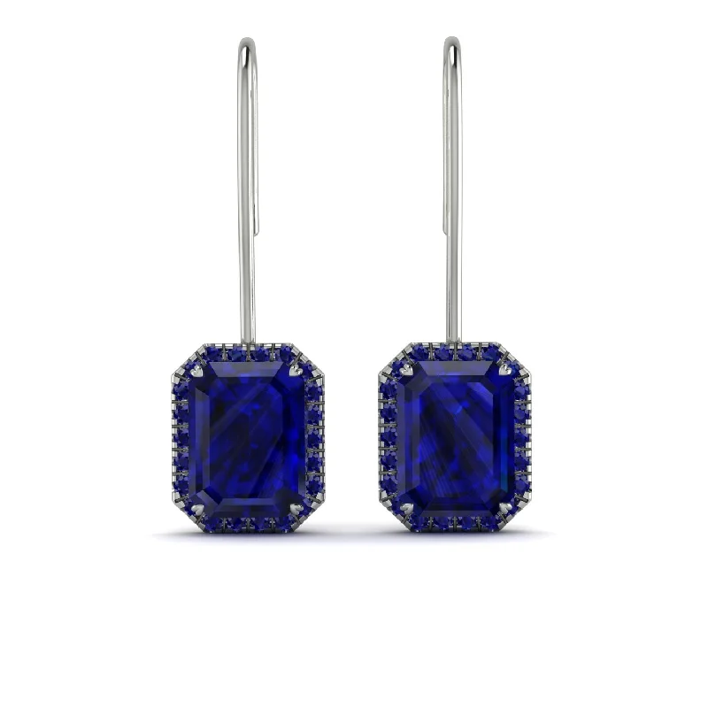 Sparkling Crystal Earrings For Evening Glam-Halo Emerald Cut Sapphire Earrings - Izabella No. 75