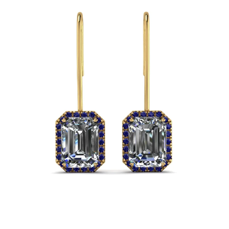 Gold Earrings For Bridesmaids Gifts-Halo Emerald Cut Diamond Earrings - Izabella No. 61