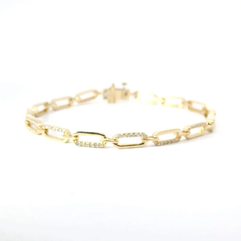 Classic Silver-Tone Bracelets For Timeless Wear-14K Yellow Gold Paperclip Diamond Tennis Bracelet