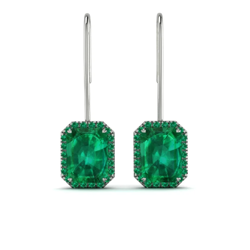 Vintage Gold Earrings For Classic Luxury-Halo Emerald Cut Emerald Earrings - Izabella No. 21