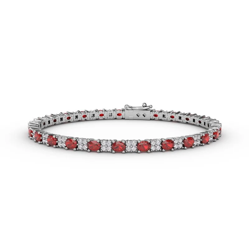 Unique Beaded Bracelets For Boho-Inspired Style-Alternating Ruby and Diamond Bracelet B1489R