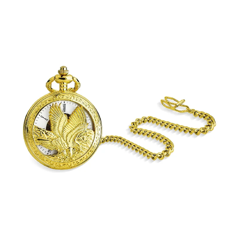 Elegant Watch Collections For Watch Enthusiasts-Retro Vintage Style Bald Eagle Pocket Watch with Chain - Gold Silver Bronze Finish