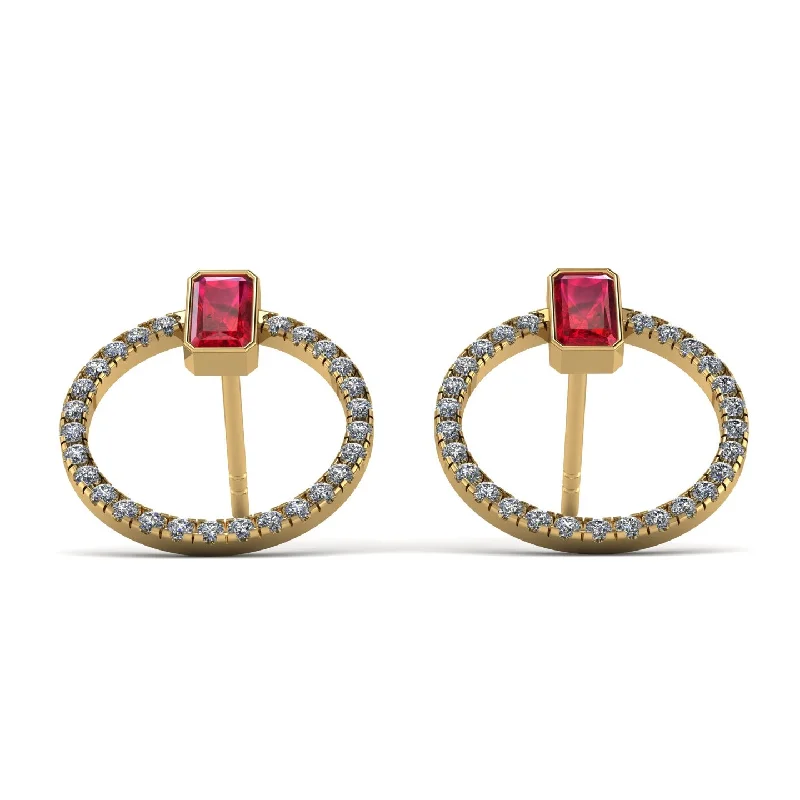 Simple Earrings For Effortless Style-Emerald Cut Circle Ruby Earrings - Oaklyn No. 10