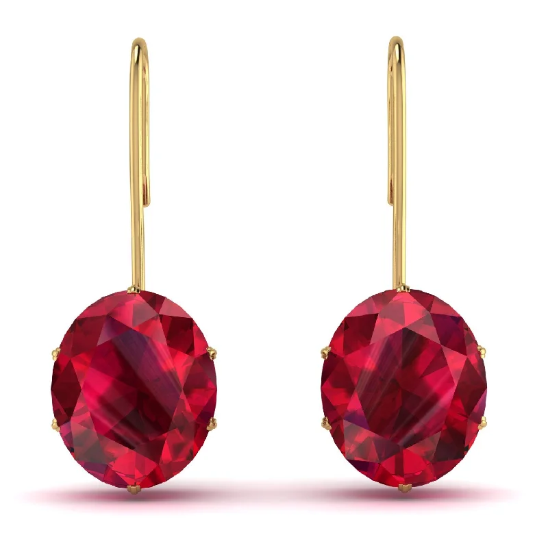 Beautiful Drop Earrings For Special Occasions-Oval Hidden Halo Ruby Earrings - Gemma No. 70