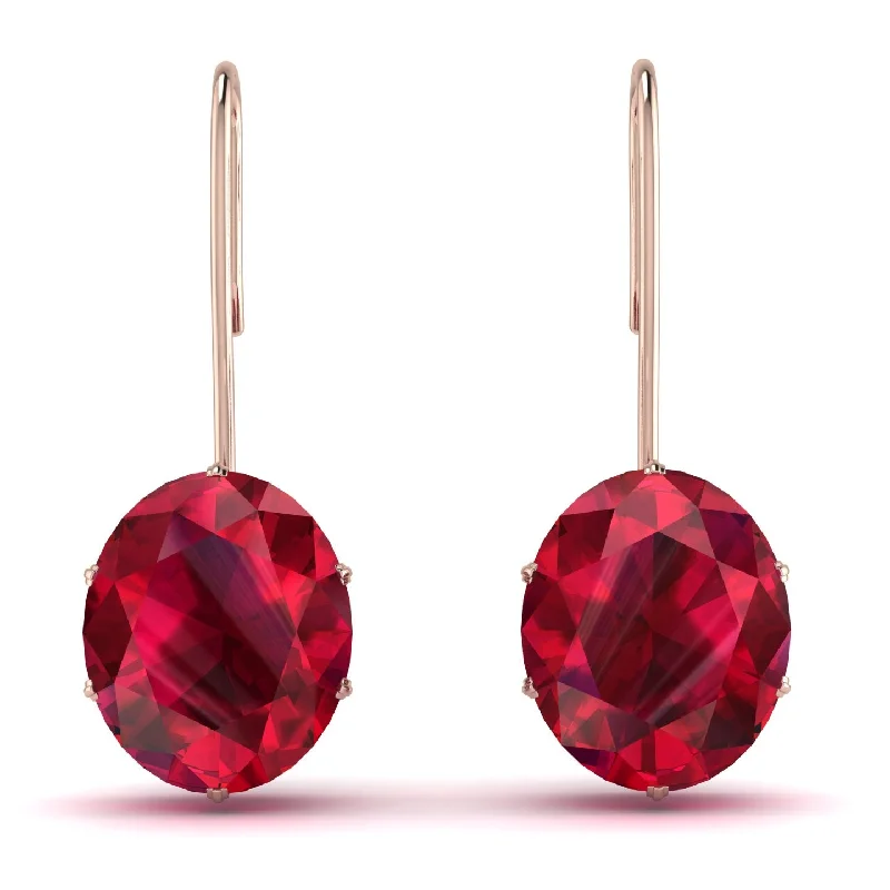 Designer Earrings For Exclusive Style-Oval Hidden Halo Ruby Earrings - Gemma No. 41