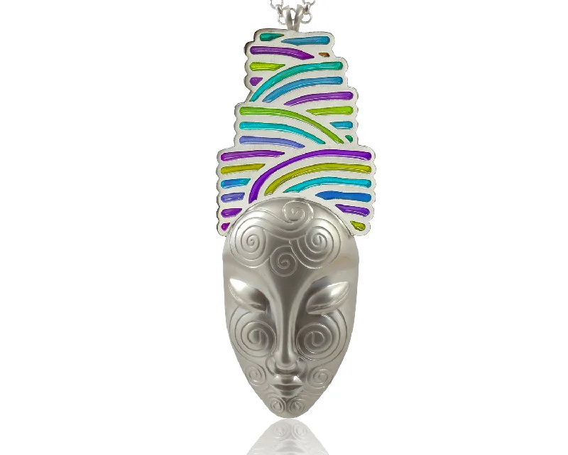 The Dreamer sterling silver pendant, unique african designer jewelry, face statement ethnic necklace