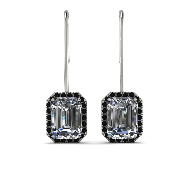 Simple Silver Earrings For Everyday Glam-Halo Emerald Cut Diamond Earrings - Izabella No. 33