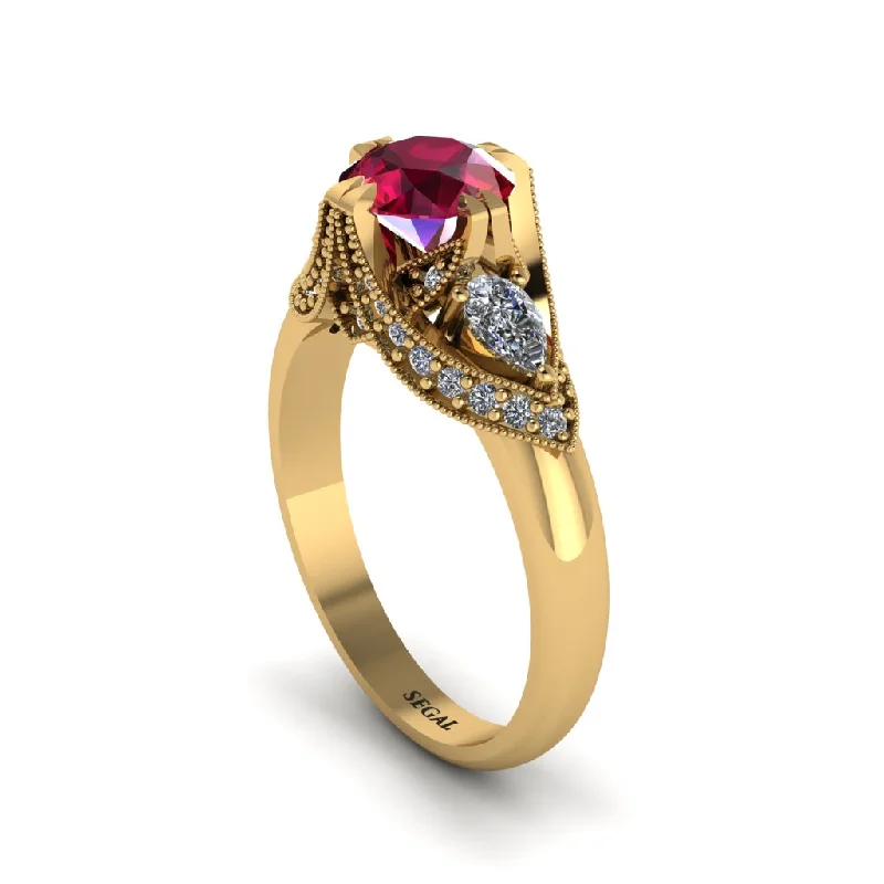 Timeless Diamond Engagement Rings For Brides-Ruby Vintage Round Cut Engagement Ring - Kali No. 10