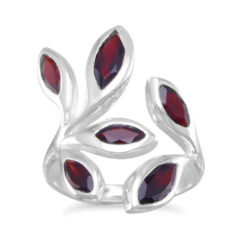 Elegant Titanium Rings For Modern Fashion-Sterling Silver Wrap Around Marquise Garnet Ring