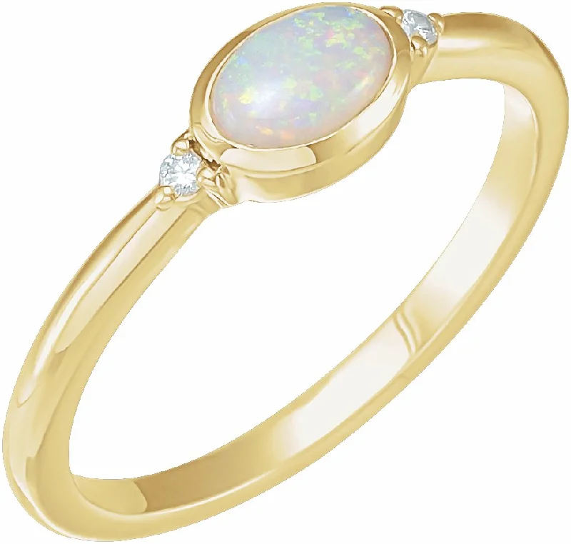 Timeless Gemstone Rings For Elegant Style-14K Gold Natural White Ethiopian Opal & .03 CTW Natural Diamond Ring