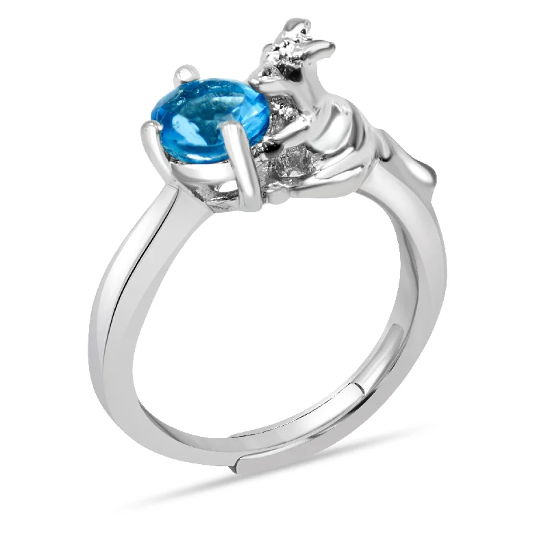 Stunning Diamond Wedding Bands For Bridal Glam-Australian Kangaroo 925 Silver Ring With Blue AD