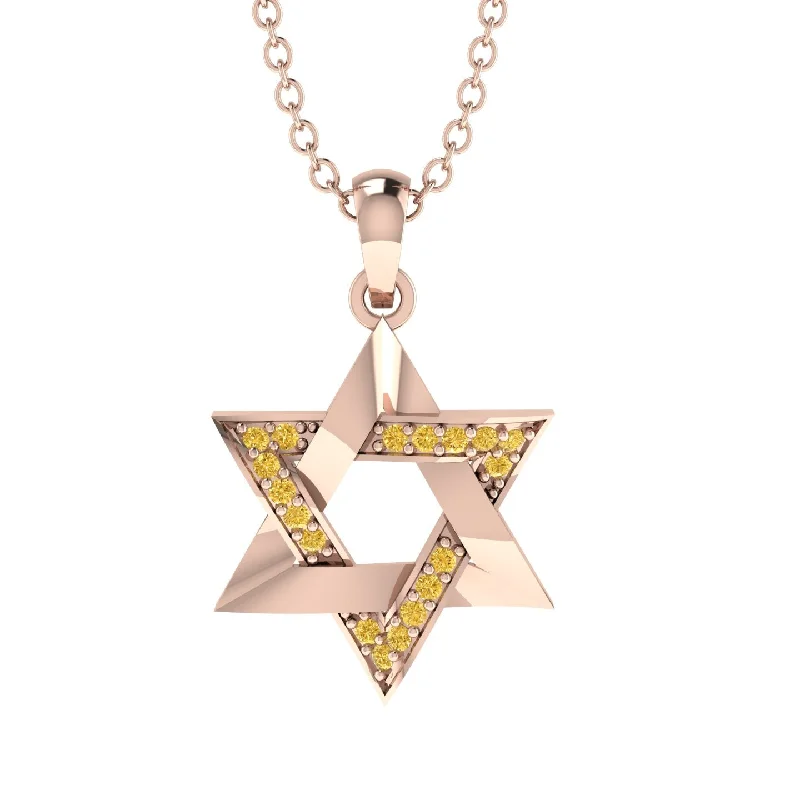 Jewish Symbol Gold Yellow Diamond Necklace - David Star - Amos No. 17