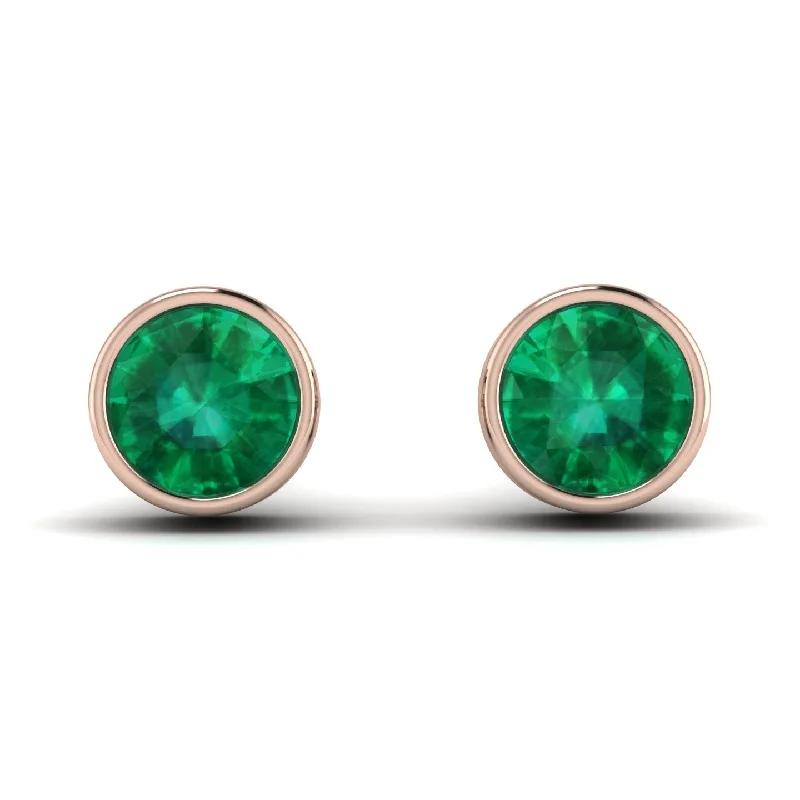 Beautiful Gemstone Earrings For Elegant Glam-Bezel Stud Emerald Earrings - Royal No. 5