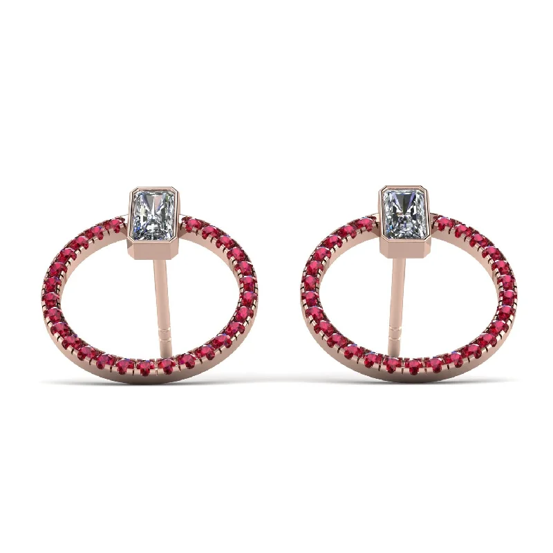 Designer Earrings For Upscale Fashion-Emerald Cut Circle Diamond Earrings - Oaklyn No. 47