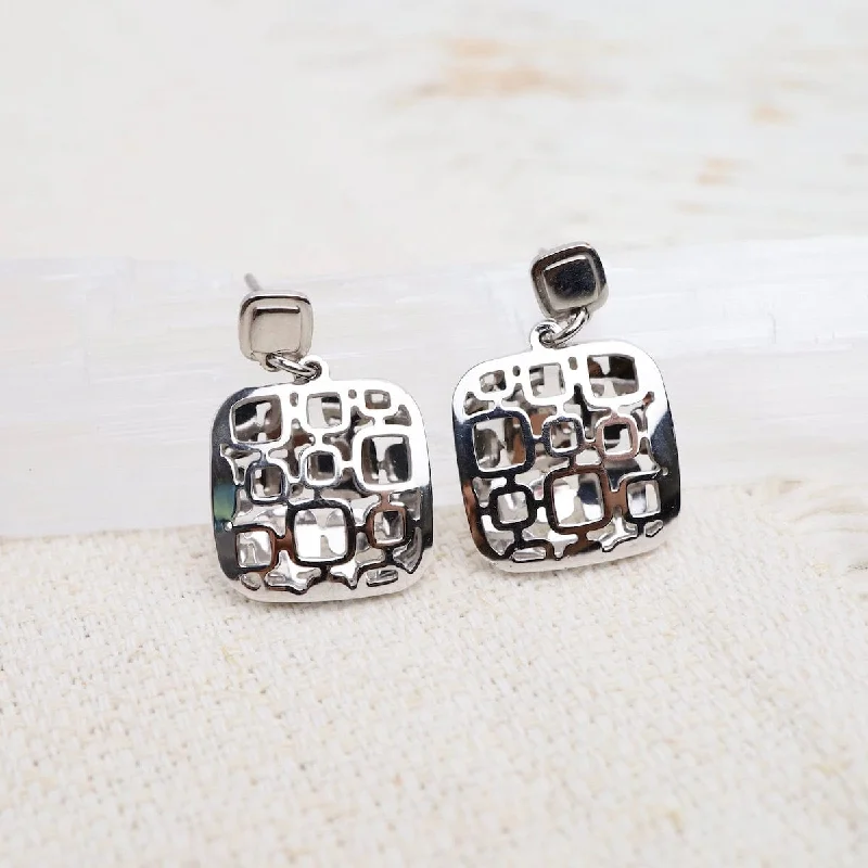 Geometric Drop Earrings For Fashion Statements-Mosaic Square Earrings