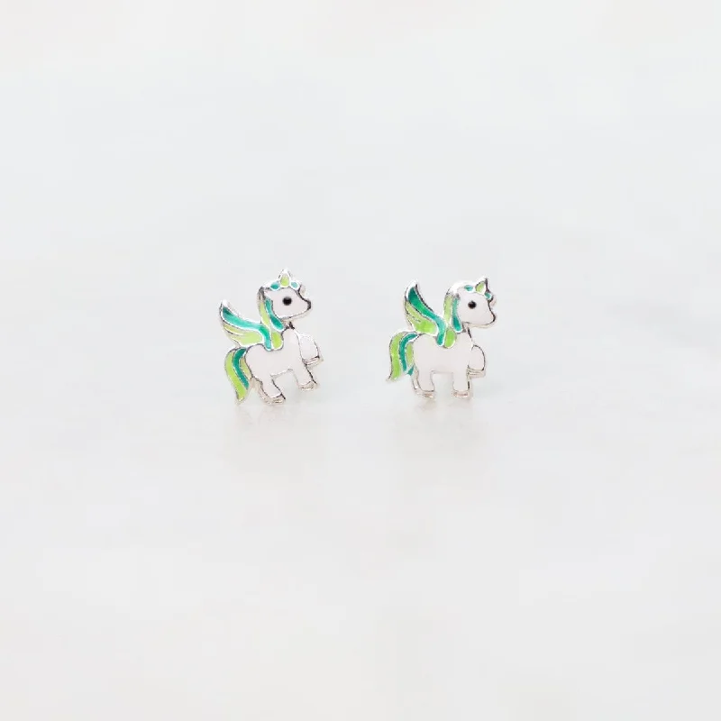 Stunning Crystal Earrings For Glamorous Appeal-Enamel Pegasus Post Earrings in Green