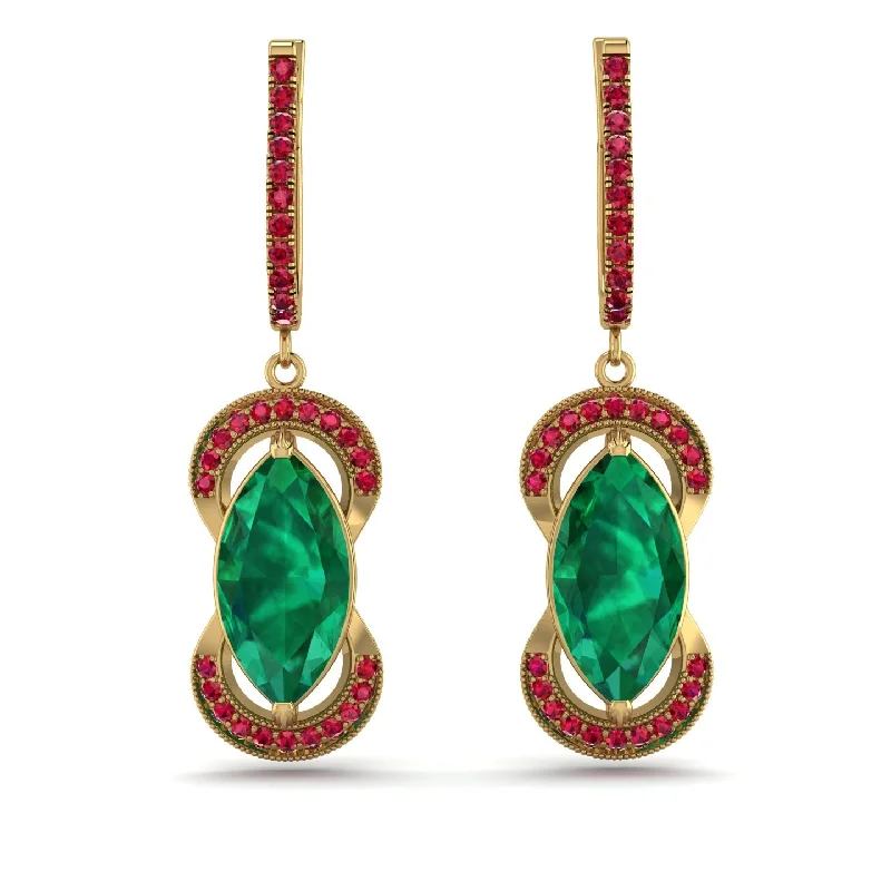 Fashionable Hoop Earrings For Trendy Fashion-Marquise Vintage Emerald Earrings - Marley No. 49