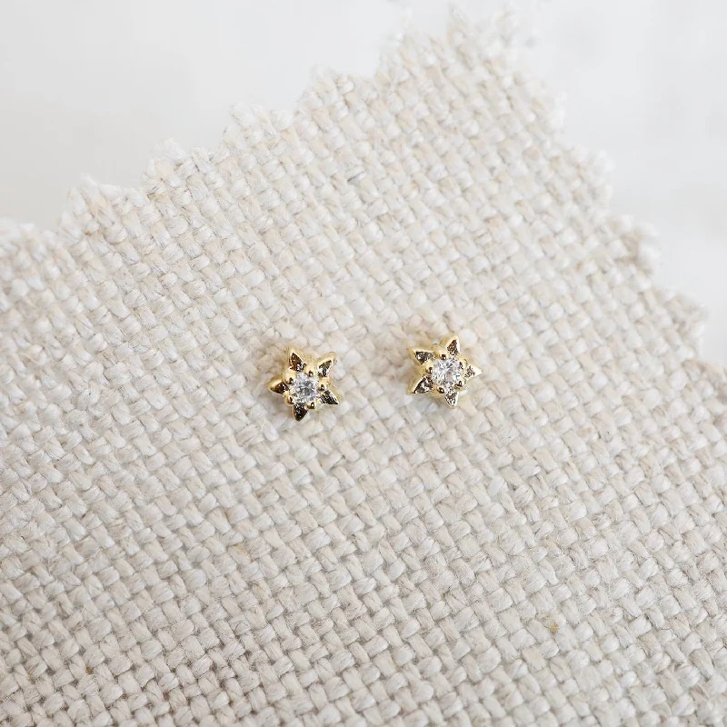 Classic Crystal Earrings For Elegant Wear-Gold Vermeil Tiny Star with CZ Stud Earrings